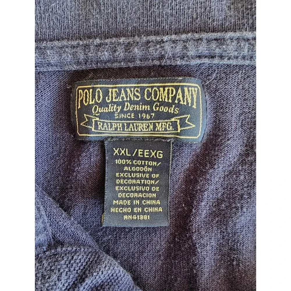 Polo Jeans Co. Ralph Lauren Men's 2XL Collared Shirt US Flag Logo‎ Blue
